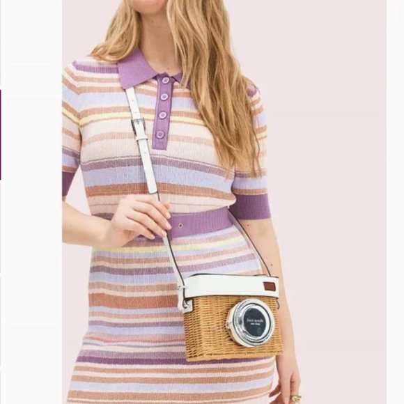 Kate Spade 3D Camera Crossbody | White Leather & Natural Wicker | Rare HTF NWT - Picture 3 of 17